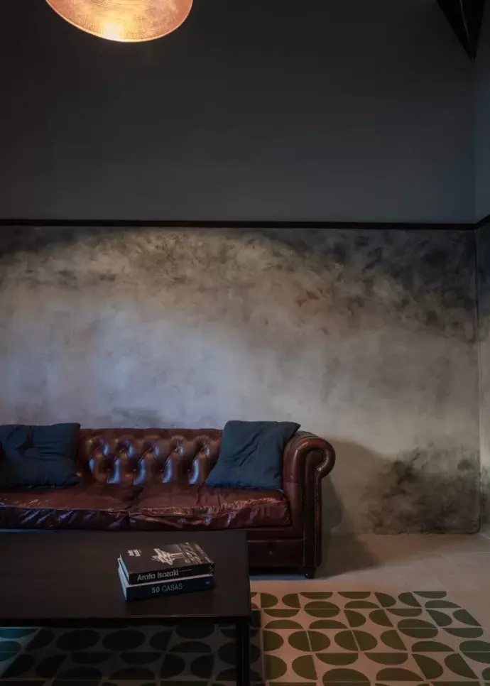 Pátina con Fresco di Calce en paño interior, efecto avejentado